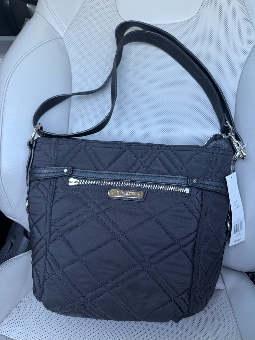 Rosetti Black Quilted Shoulder Bag with Exterior Zip
